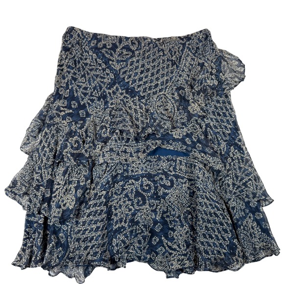 Lauren Ralph Lauren Dresses & Skirts - Lauren Ralph Lauren Silk Ruffle Tier Paisley Mini/Midi Skirt Navy Blue Cream L